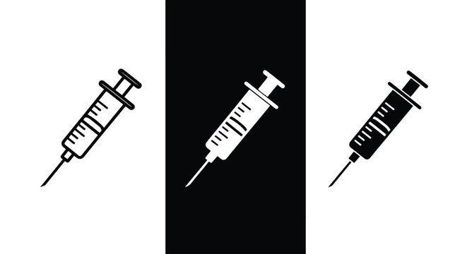 Medical syringe icon set - Solid icons vector collection - Vector icon set - Line and glyph solid icon set - Icon vector - Flat Design Icon