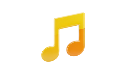 3D Yellow and orange 3D music note icon on transparent background