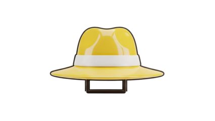 3D Yellow Fedora Hat with White Band on transparent background