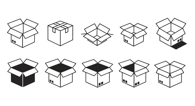 Box icon set - Solid icons vector collection - Vector icon set - Line and glyph solid icon set - Icon vector - Flat Design Icon
