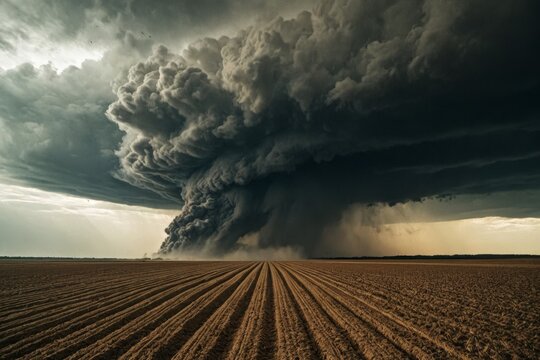 Gewaltiger Sturm &uuml;ber einem Feld, dramatische Wolkenformation
