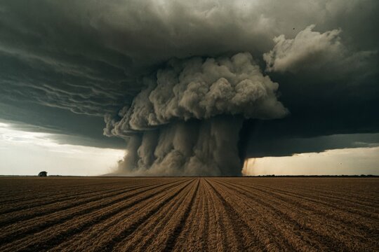 Gewaltiger Sturm &uuml;ber einem Feld, dramatische Wolkenformation