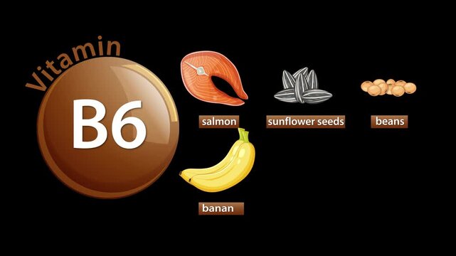 Vitamin B6 Sources Animation With Food Illustrations On Black