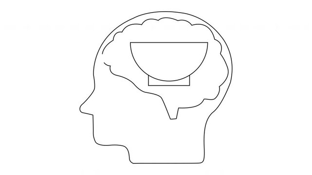 Head outline contains a brain with a bowl in its upper section stylized graphic art