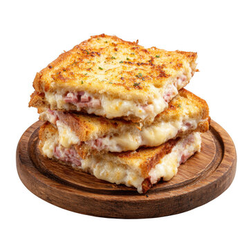 Stacked croque monsieur sandwiches isolated on transparent background