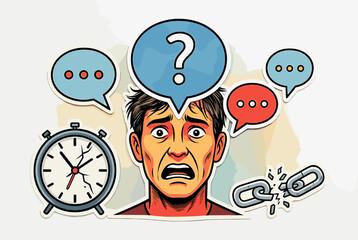 Stressed Man Overwhelmed by Questions, Time Pressure, and Broken Communication