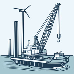 Wind energy construction ship with crane boom and hook © shahin9