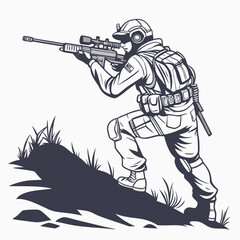 Soldier aiming rifle from behind a hill sniper military 1