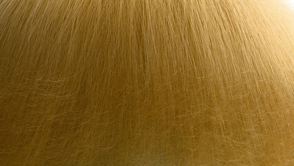 Stylish voluminous golden curls: Macro shot of healthy textured hair strands - Modern fashion background created by 3D modeling.