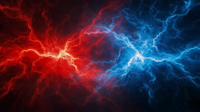 Dynamic abstract background of red and blue lightning energy with swirling patterns for creative projects