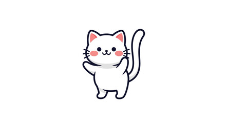 Obraz premium A charming illustration of a happy white cartoon cat waving its paw, exuding cuteness and friendliness, perfect for playful designs and digital greetings