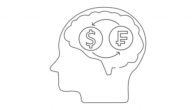 Head silhouette showing a brain with symbols for the US dollar and Swiss franc linked by arrows