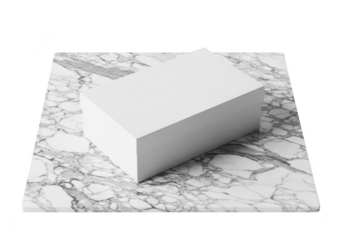 Stack of blank white business cards on marble isolated on transparent background