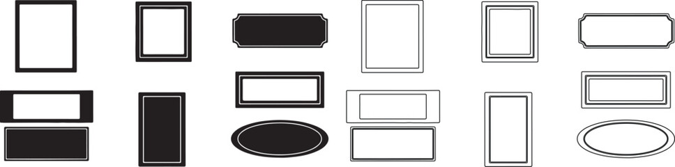 Set of Simple Black and White Vector Frames, Borders, and Text Box Shapes isolated PNG with Transparent Background
