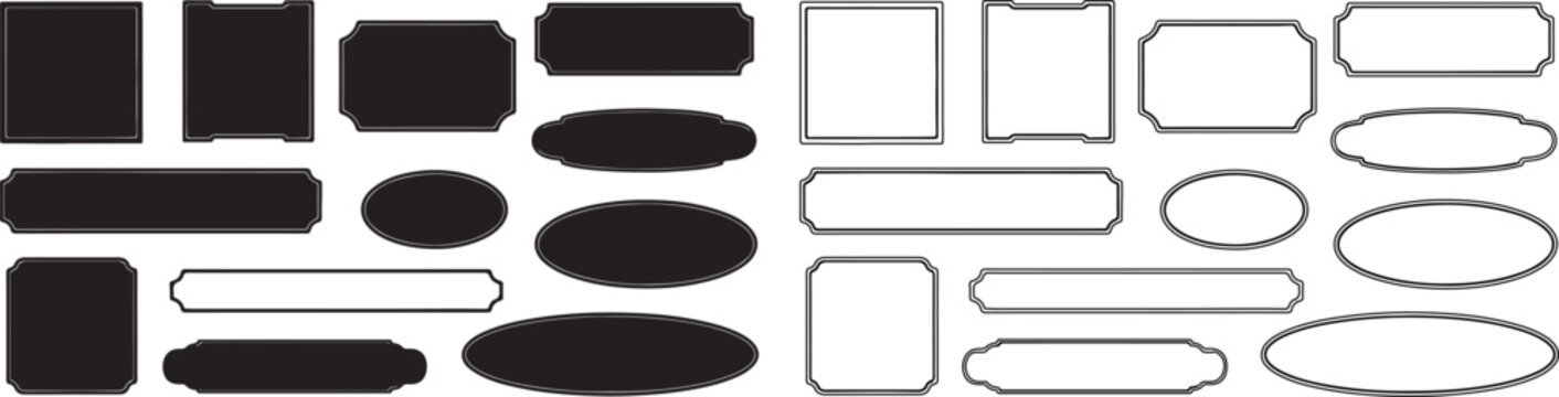 Set of Black Filled and White Outline Geometric Shapes Vector Collection for Design isolated PNG with Transparent Background
