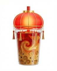 Obraz premium authentic human lifestyle concept Festive Lantern Inspired Bubble Tea with Swirling Design for commercial stock photography usage