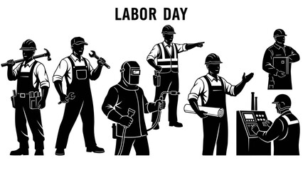 Diverse workforce silhouettes representing various skilled occupations, celebrating the spirit of labor and professional dedication on Worker's Day