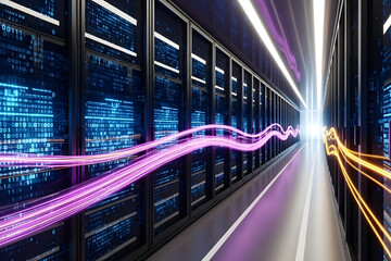 High-speed data stream in server room