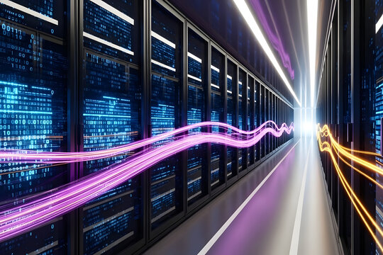 High-speed data stream in server room - Powered by Adobe