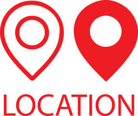 Red Location Pin Icons in Modern Minimalist Flat Vector Illustration with Outline and Solid Fill for GPS Navigation and Digital Mapping