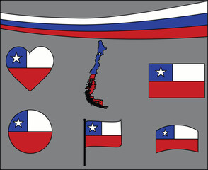 Chilean flag variations and map national symbols 