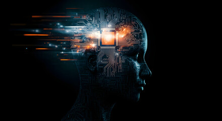 Digital human head with AI data streams