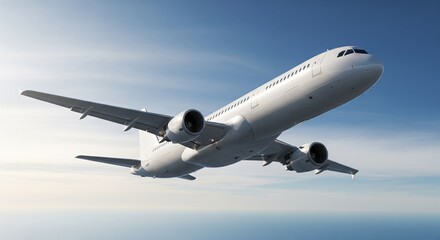 Airplane flying high in the sky with blue and white clouds background