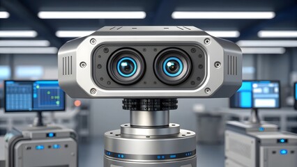 Advanced robotic device with dual lenses in a high tech laboratory setting