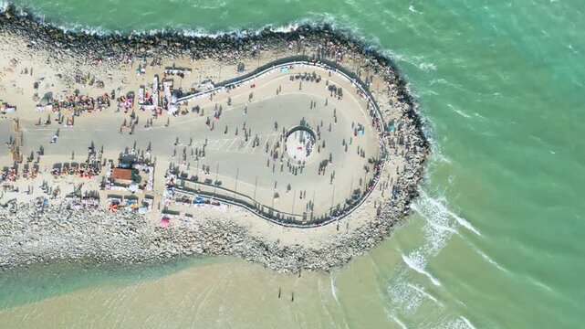 Aerial view of Ram Setu, dhanushkodi, Rameswaram Island, Tamil Nadu, India.