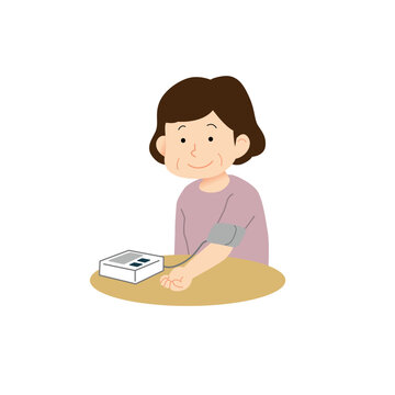 血圧を測る中年女性のイラスト