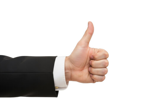 Mans hand giving a thumbs up gesture isolated on transparent background