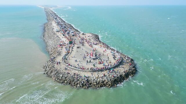 Aerial view of Ram Setu, dhanushkodi, Rameswaram Island, Tamil Nadu, India.