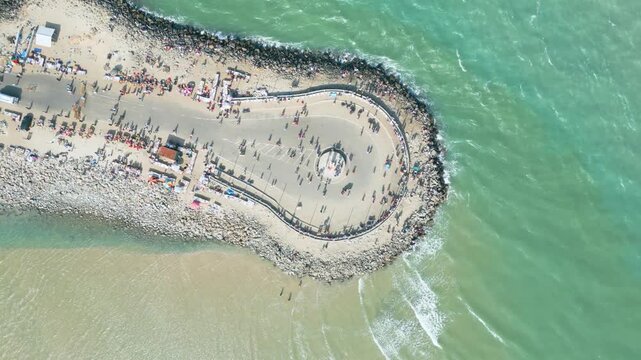 Aerial view of Ram Setu, dhanushkodi, Rameswaram Island, Tamil Nadu, India.
