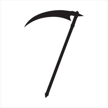 Black silhouette of war scythe on white background