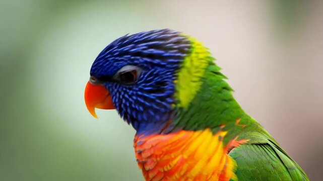 Vibrant colorful lorikeet bird with blue and orange head
