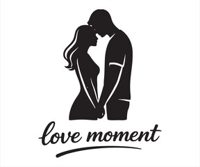 Love Moment Romantic Couple Silhouette Typography Illustration