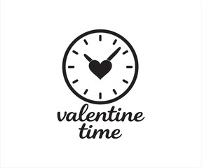 Valentine Time Clock with Heart Typography Illustration