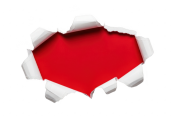 Torn paper revealing a red background isolated on transparent background