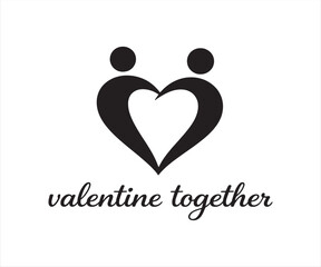 Valentine Together People with Heart Icon Typography Illustration