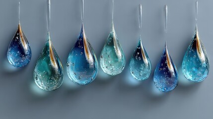 Transparent raindrop set isolated with soft shadow beneath, with realistic shapes symbolizing cleaning freshness, seasonal graphic components, and detailed water transparency overlay precision.