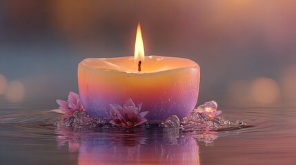 Transpa realistic candle flame and soft wax base, romantic, spiritual, peaceful imagery perfect for relaxation, SP branding, peace communication, or minimal serene compositions in a wa color gradient.