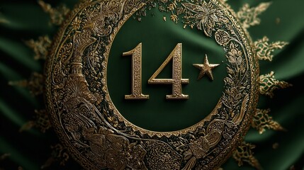 A waving green flag featuring a white crescent and star, symbolizing a nation