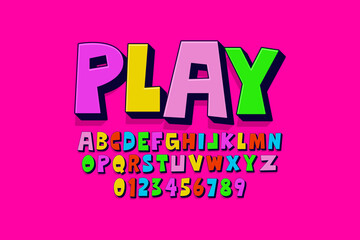 modern comical font and alphabet. Playful style font design, colorful childish alphabet, letters and numbers 