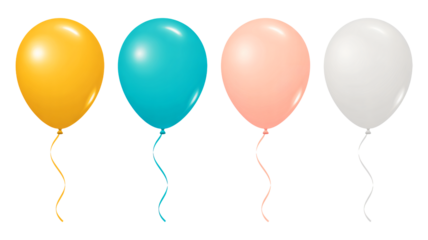 Colorful balloons in pastel shades with ribbons in bright studio lighting for party decoration