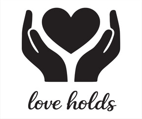 Love Holds Hands Holding Heart Line Art Illustration
