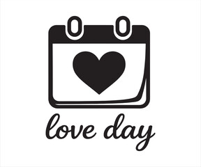 Love Day Calendar Icon with Heart Typography Illustration