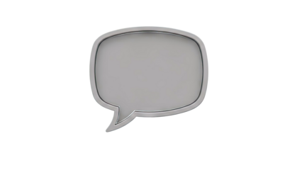 3D Silver Speech Bubble Icon with Metallic Outline on transparent background