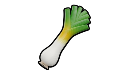 3D Single Leek Vegetable on transparent background