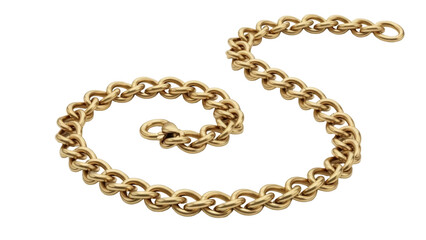 Gold chain isolated PNG on transparent background, elegant jewelry accessory for fashion and luxury designs, golden metallic necklace