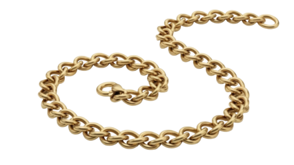 Gold chain isolated PNG on transparent background, elegant jewelry accessory for fashion and luxury designs, golden metallic necklace